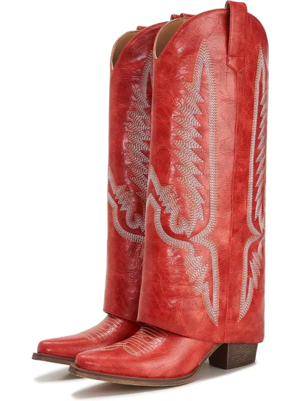 Women's Red Pointed Toe Wedge Heel Side Zipper Knee High Shark Boots